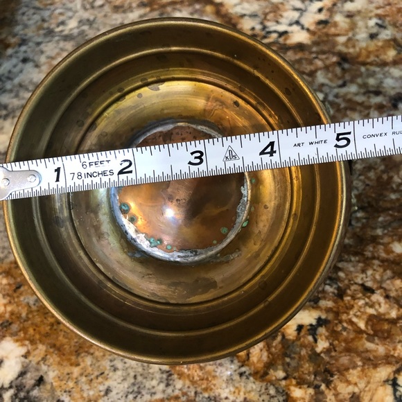 Vintage Copper Compote Bowl With Exaggerated Brass Rams Head Handles - Picture 3 of 8
